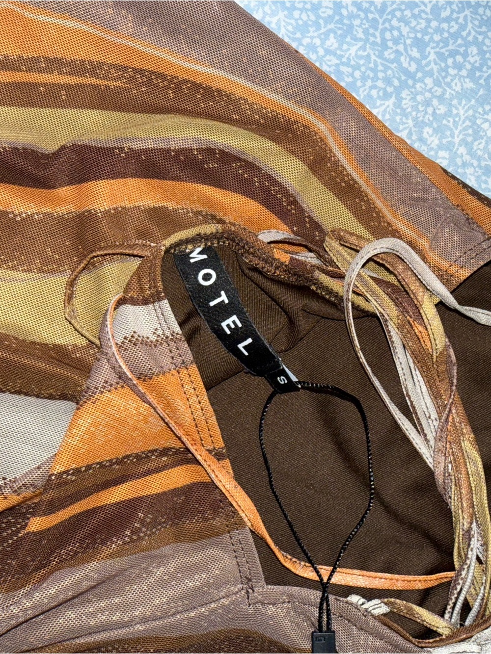 Motel Rocks Brown, Orange & Olive Wave-Print Slip Dress - Picture 3 of 3